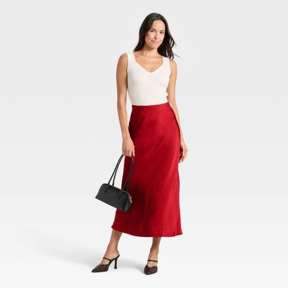 A New Day - Women's Maxi Slip A-Line Skirt - A New Day Red L Red - Picture 3 of 3